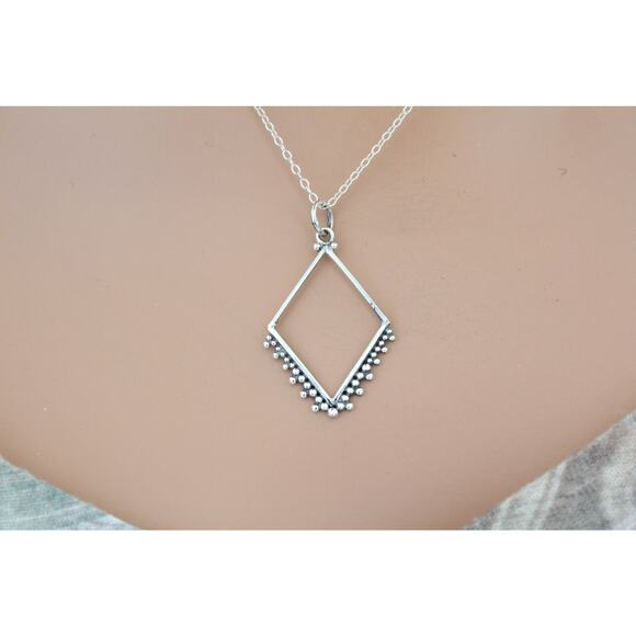Sterling Silver Diamond Charm with Granulation Necklace - Picture 1 of 4